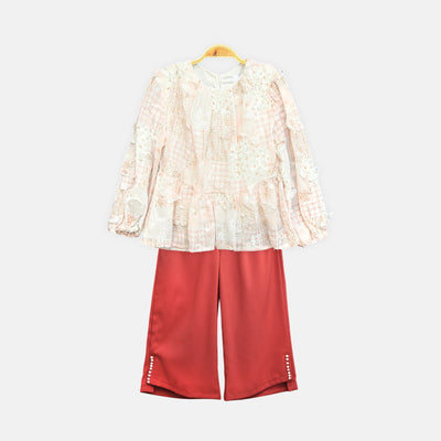Pink Floral & Red Pants Set