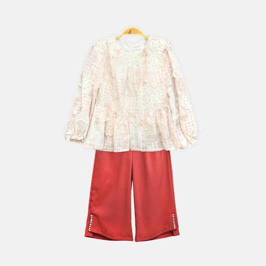 Pink Floral & Red Pants Set