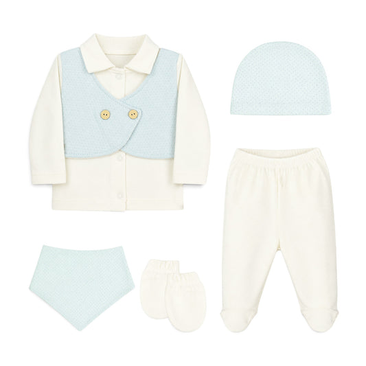 CREAM AND LIGHT BLUE VEST-STYLE GENTLEMAN BABY BOY GIFT SET