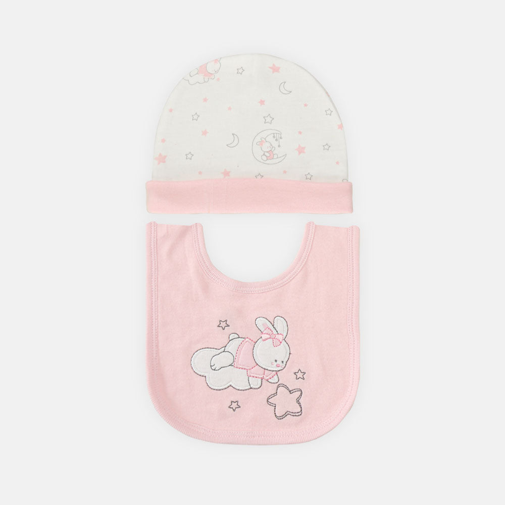 BABY GIRLS GIFT SET PINK AND WHITE PLAYING BUNNY