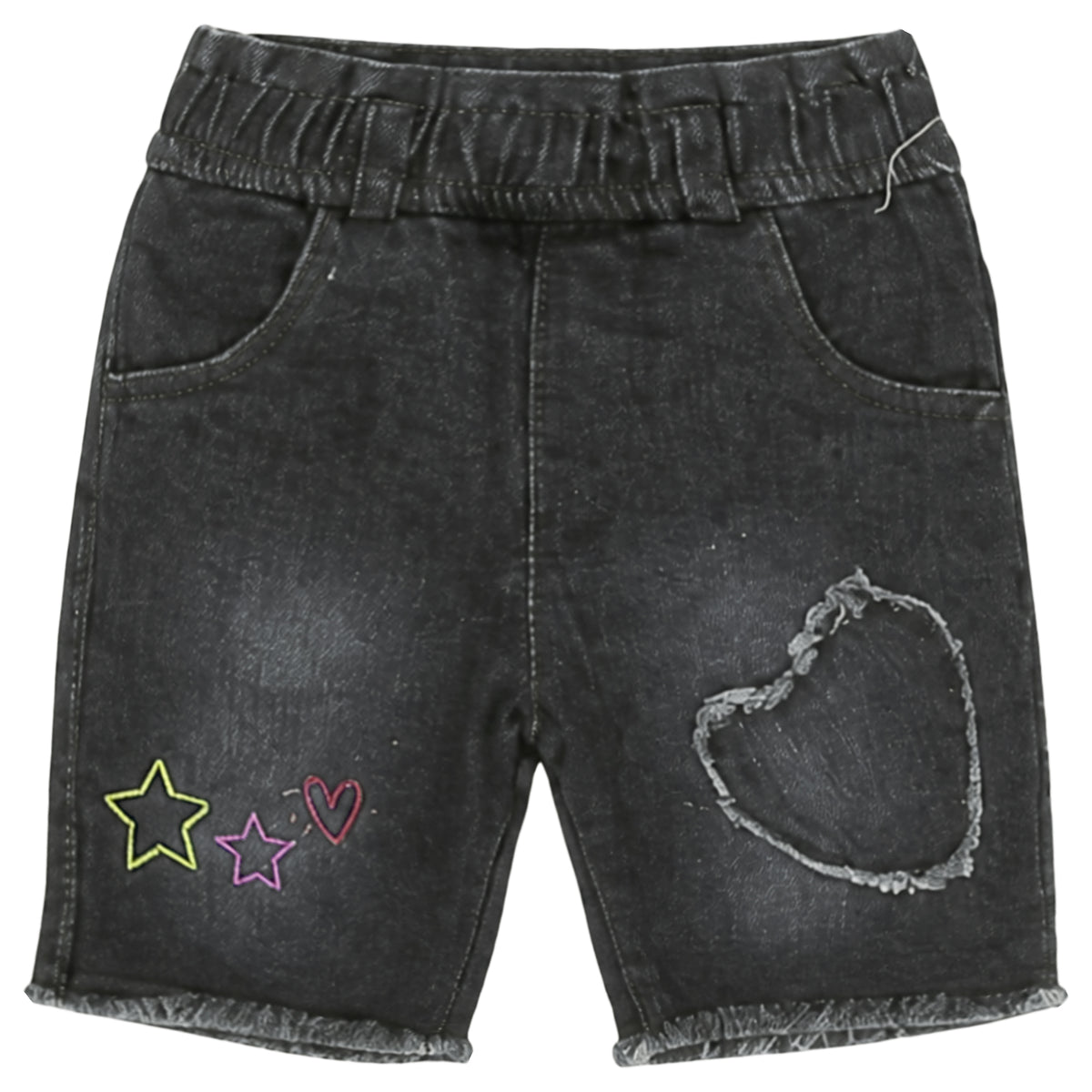GREY WASH EMBROIDERED DENIM GIRL SHORT
