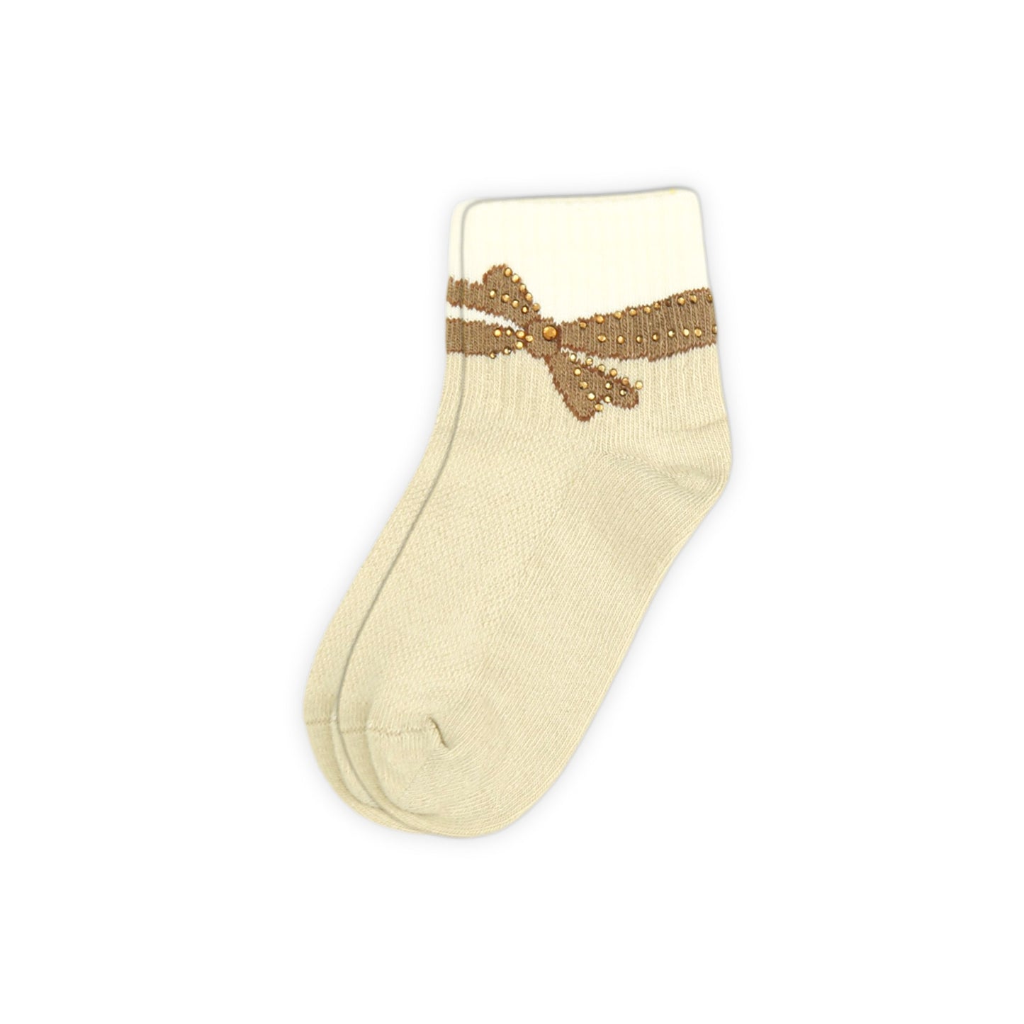 BEIGE AND WHITE BOW GIRL SOCKS