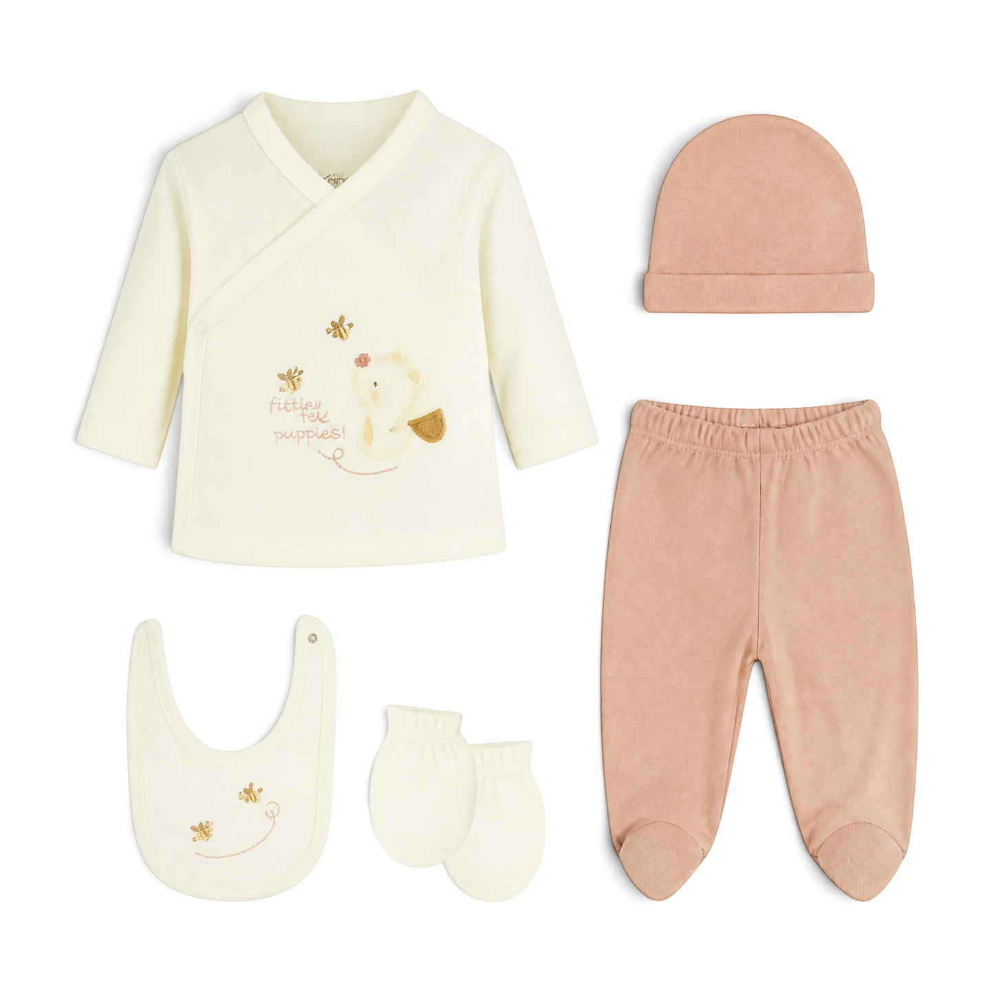 CORAL AND WHITE "FOLLOW ME HUPPIES!" BEAR BABY GIRL GIFT SET