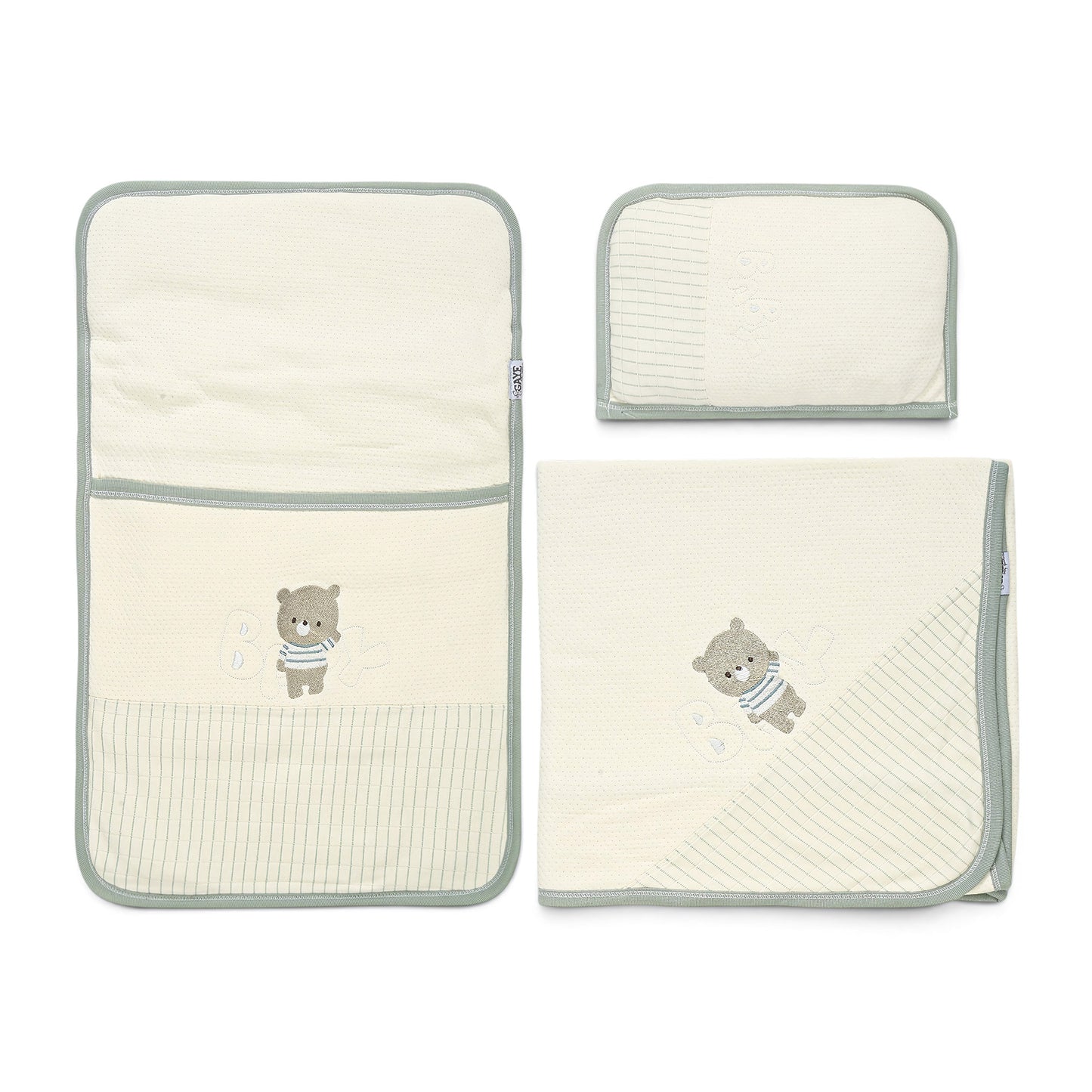 SLEEPING SET - OFF WHITE SAGE GREEN BEAR THEME