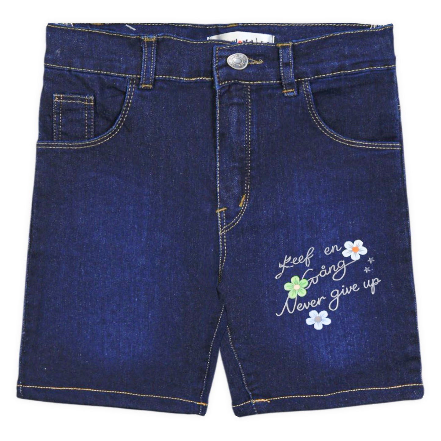 DENIM FLOWER MOTTO SHORT