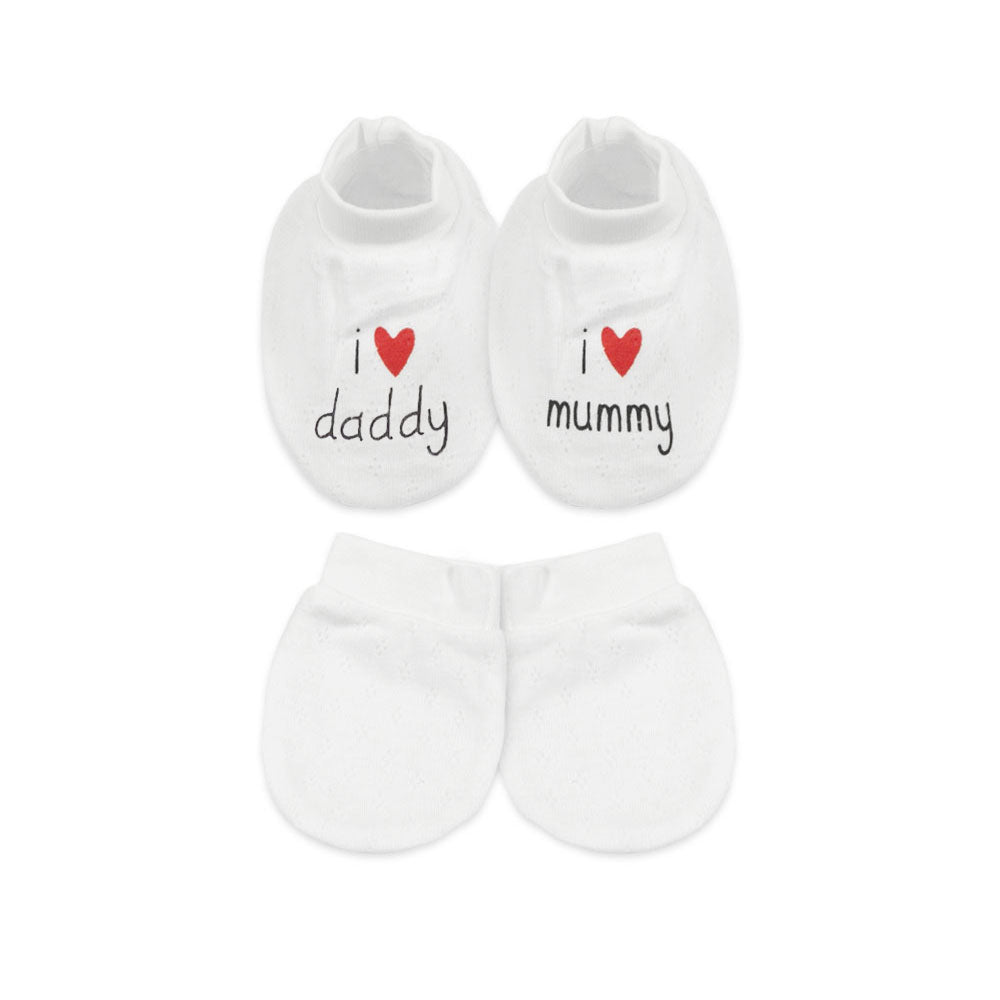MITTENS & BOOTIES WHITE I HEART MUMMY DADDY