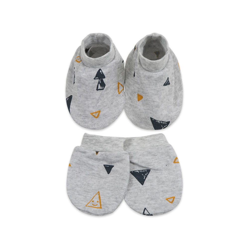 MITTENS & BOOTIES GREY SMILEY TRIANGLES