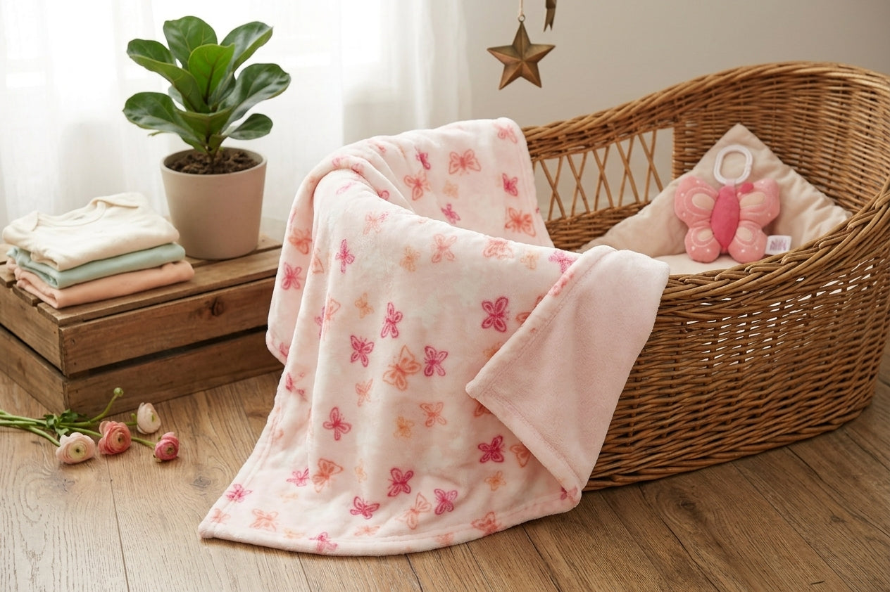LIGHT PINK BUTTERFLY PRINT WITH MATCHING TOY BLANKET