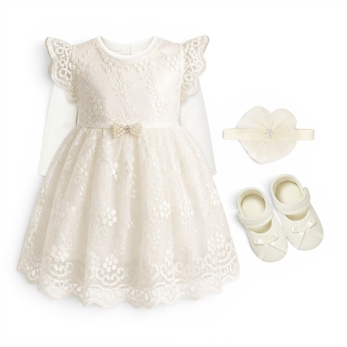 WHITE LACE BABY GIRL FANCY FROCK GIFT SET