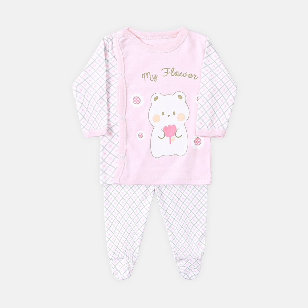 NEWBORN SUIT GIRLS PINK & WHITE TEDDY BEAR