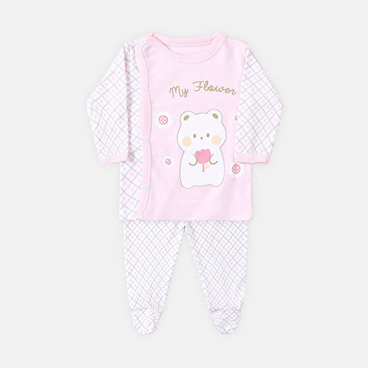 NEWBORN SUIT GIRLS PINK & WHITE TEDDY BEAR