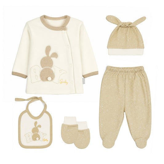 CREAM AND BROWN BUNNY BABY BOY GIFT SET