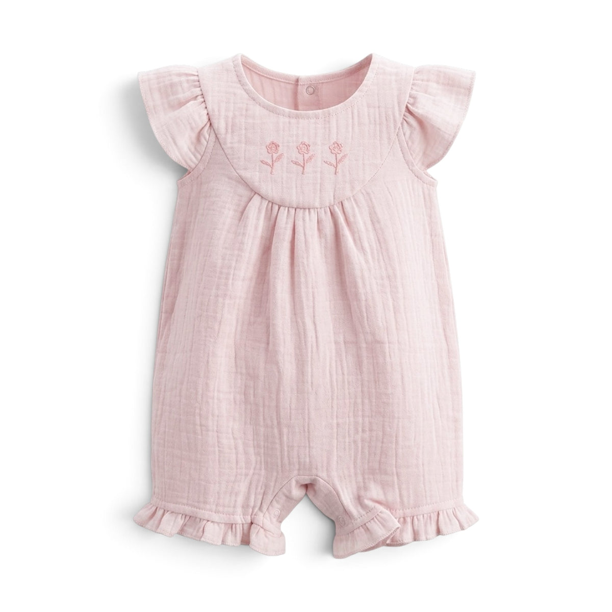 PEACH MUSLIN RUFFLE GIRL ROMPER