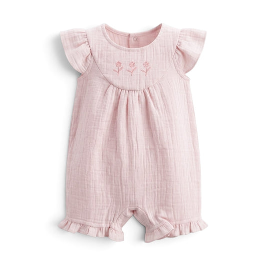 PEACH MUSLIN RUFFLE GIRL ROMPER