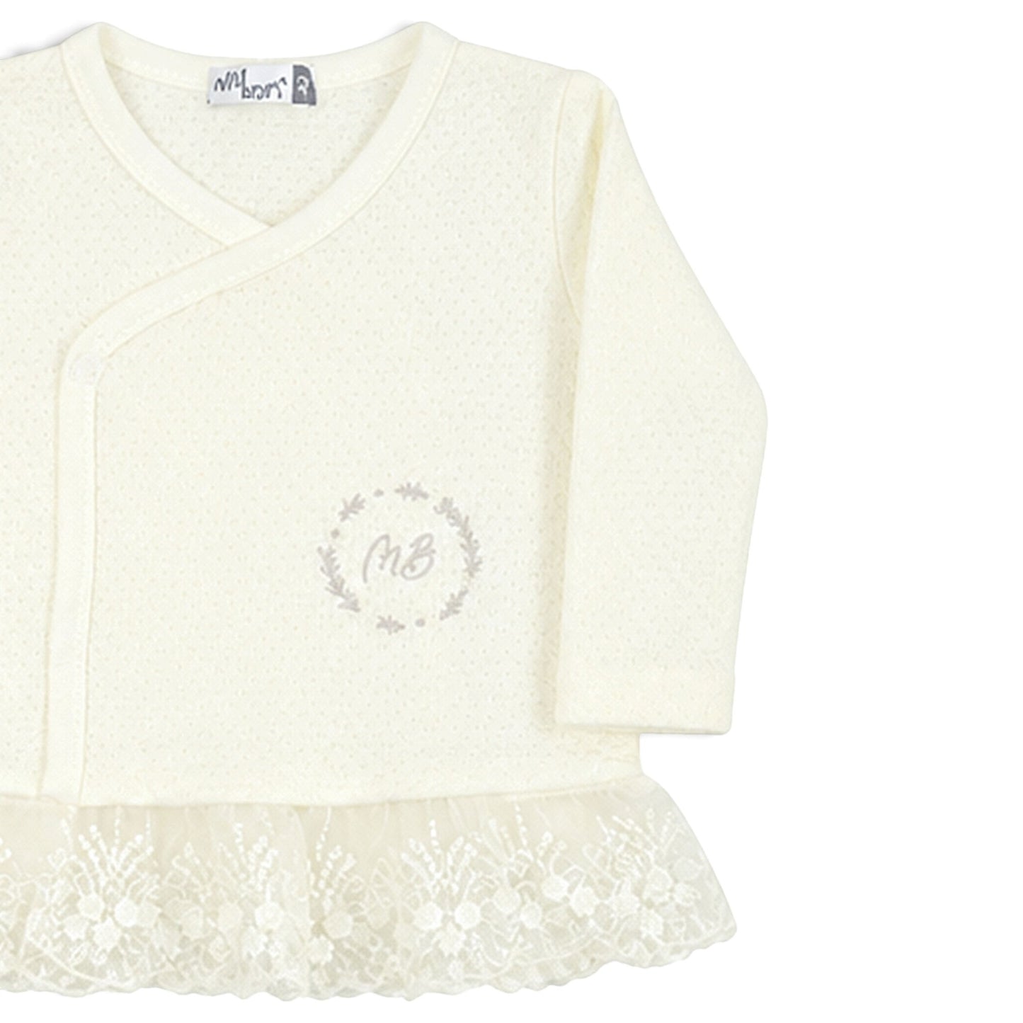 CREAM LACE-HEM "MB" EMBROIDERED BABY GIRL GIFT SET