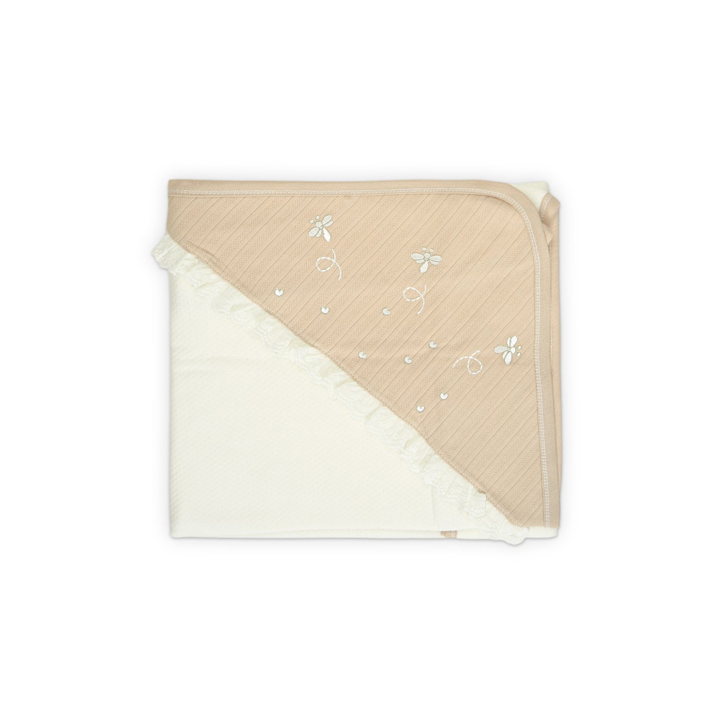 WHITE AND BEIGE EMBROIDERED LACE SLEEPING SET