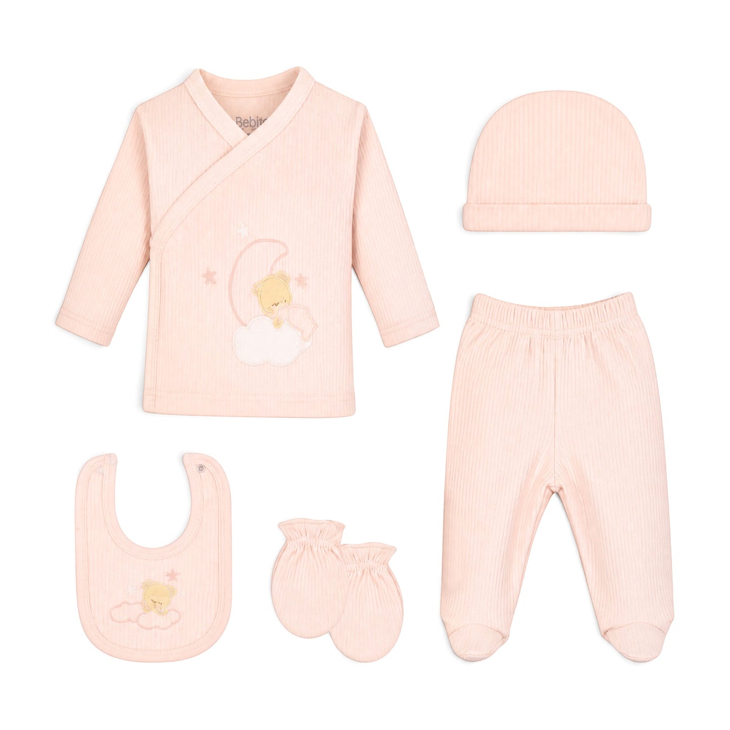 LIGHT PINK SLEEPING BEAR ON MOON BABY GIRL GIFT SET