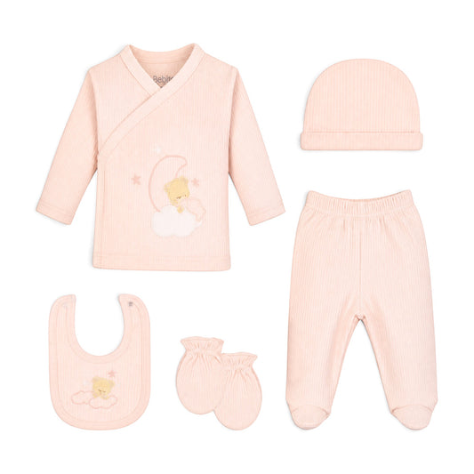 LIGHT PINK SLEEPING BEAR ON MOON BABY GIRL GIFT SET