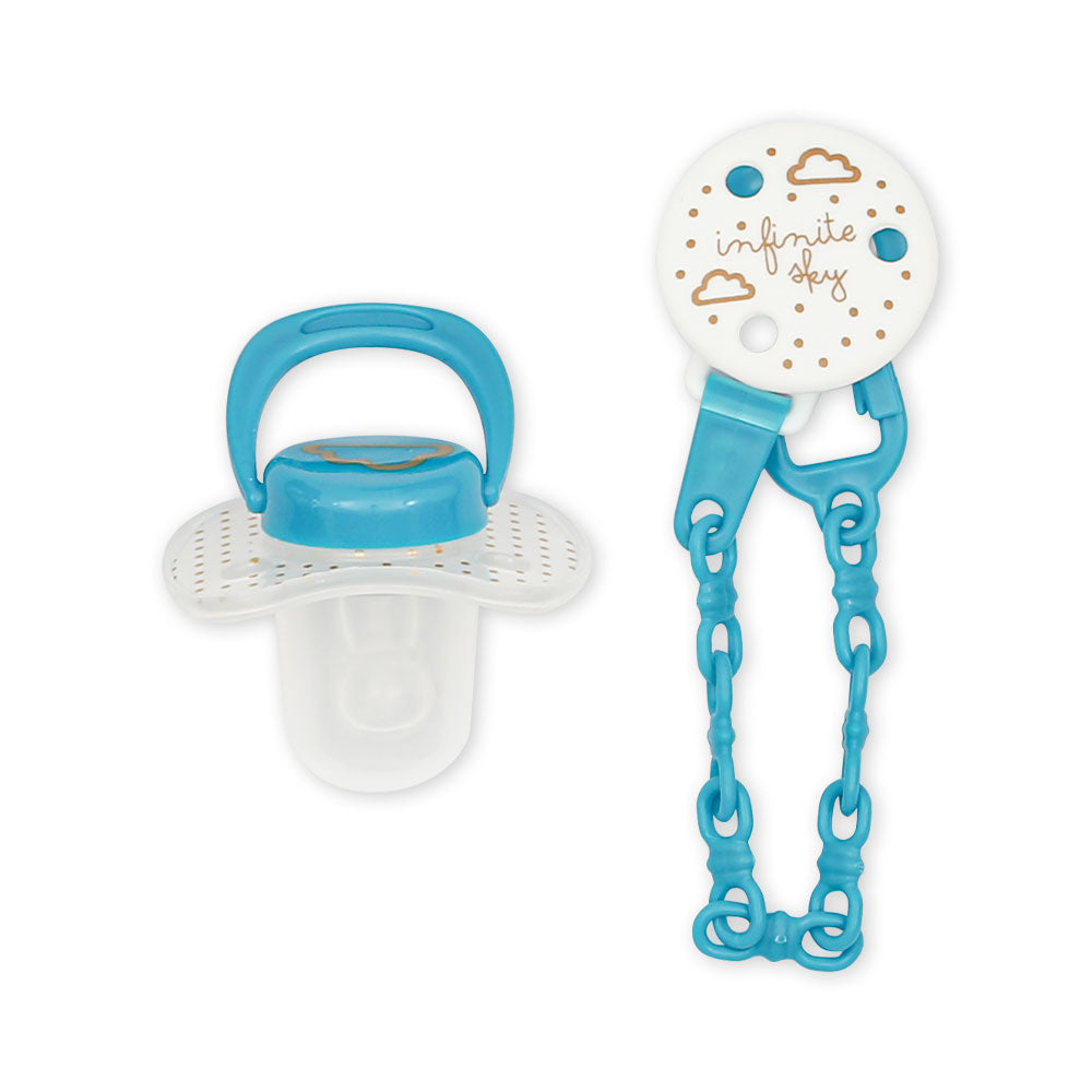 PACIFIER W/HOLDER BLUE SKY