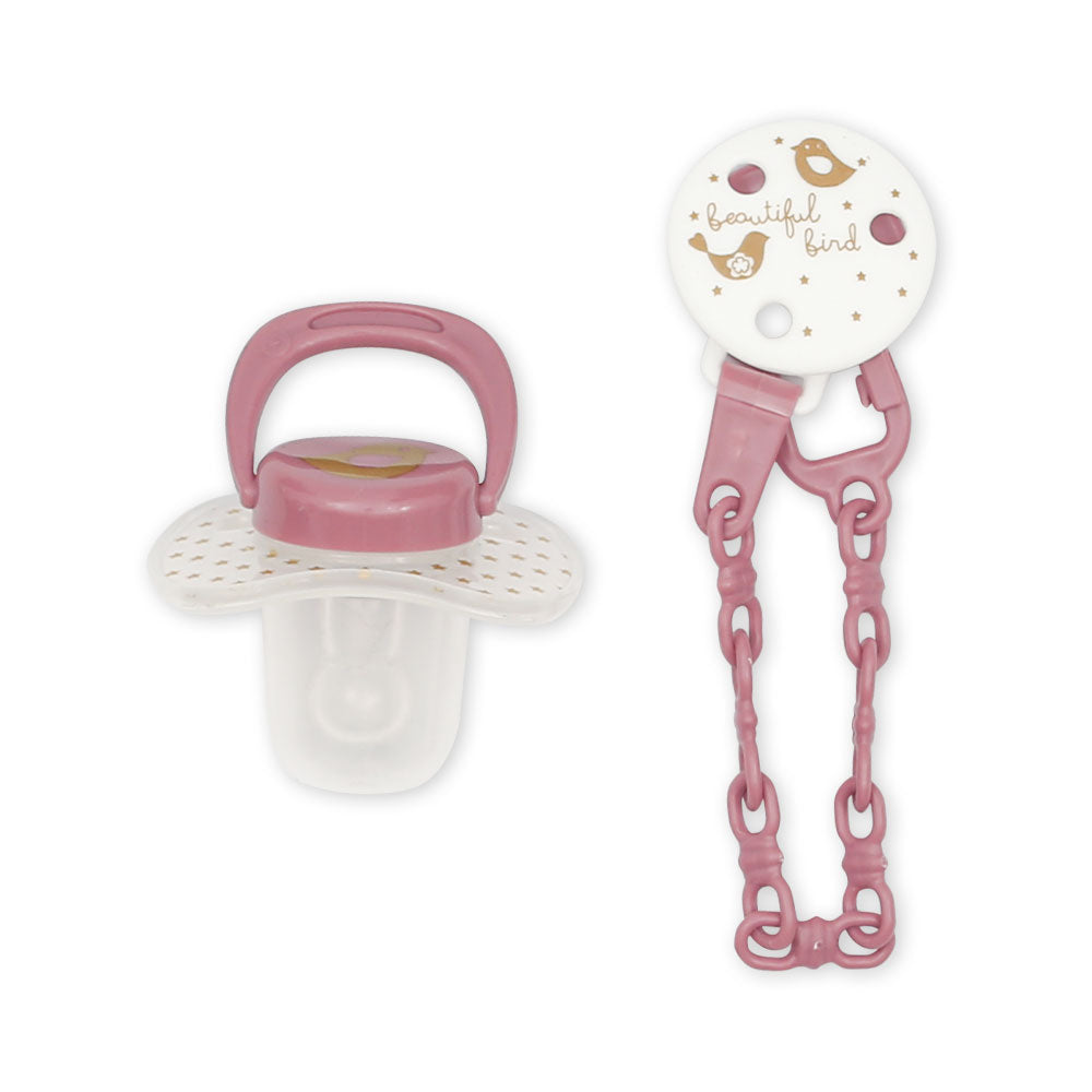 PACIFIER W/HOLDER PURPLE BIRDIE