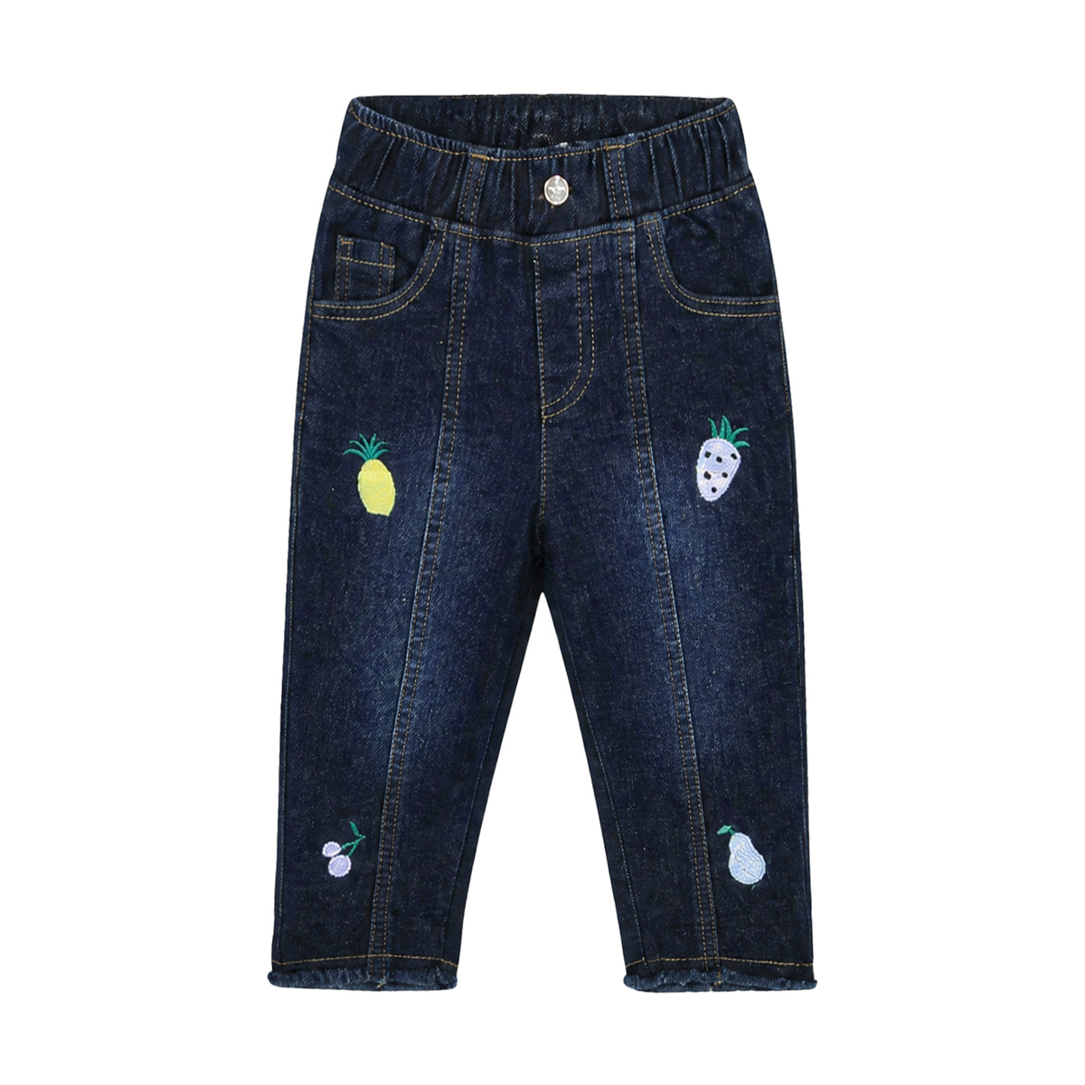 BABY GIRL DARK WASH FRUIT-EMBROIDERED JEANS