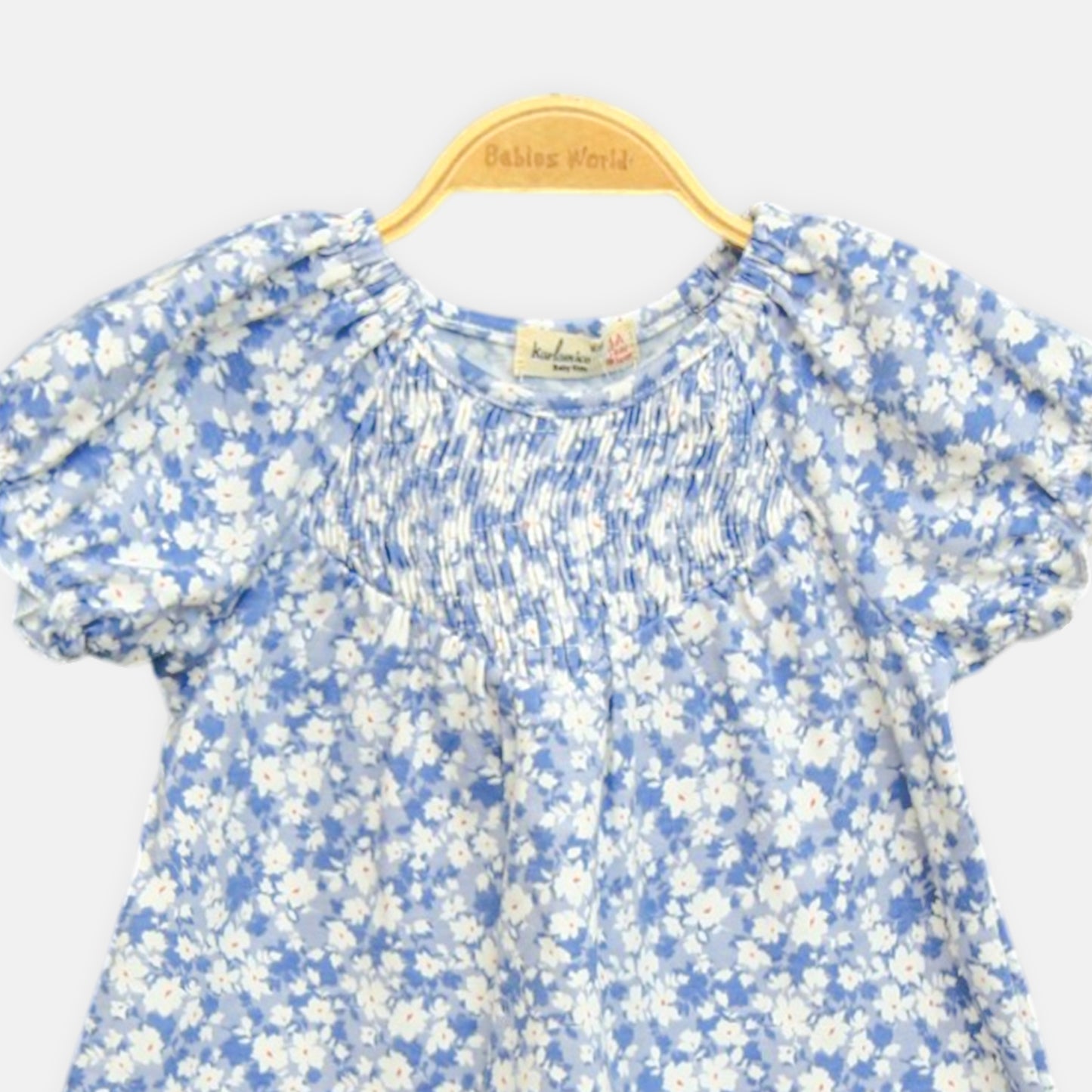 Blue Floral Smocked Top