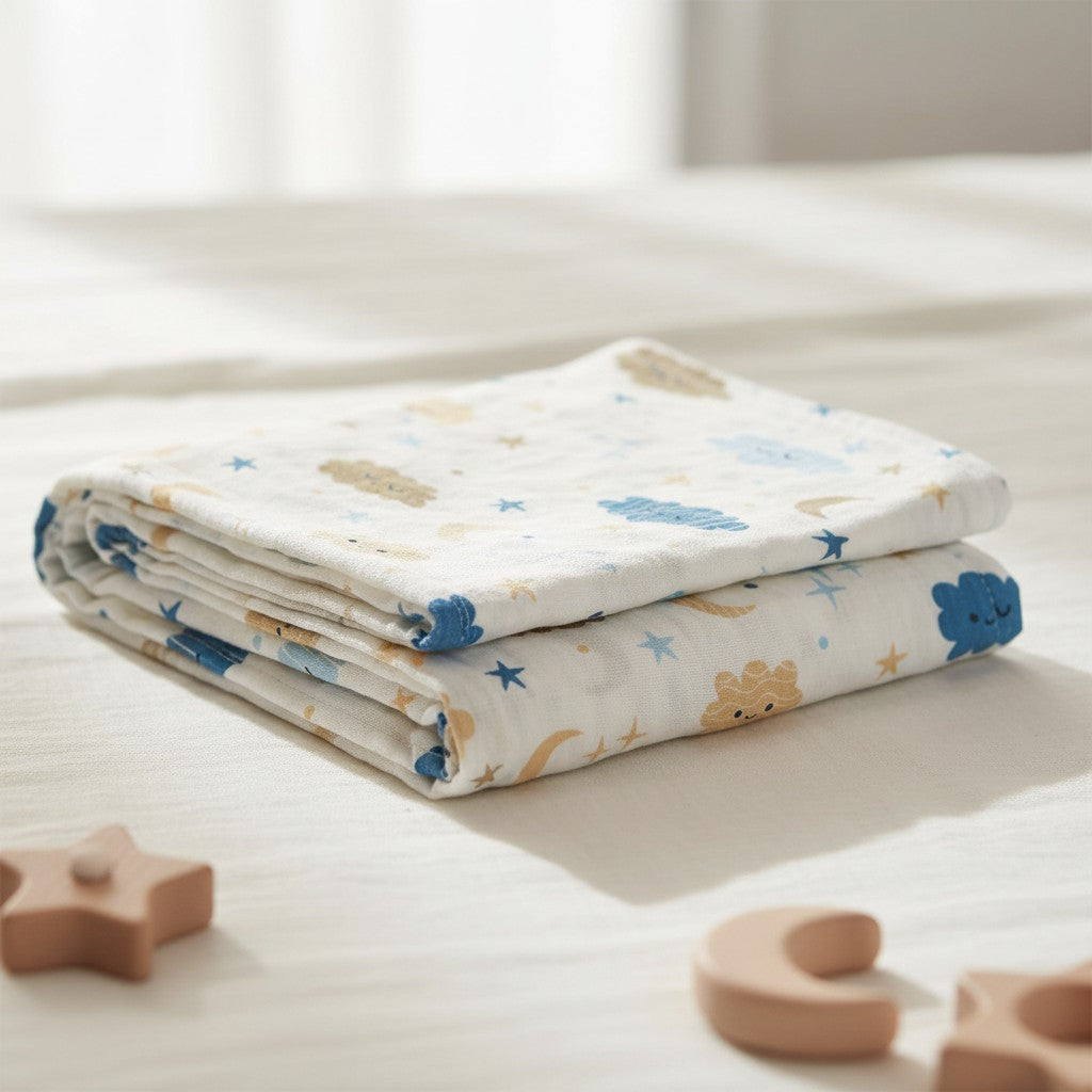 MUSLIN WRAPPING SHEET - CLOUDS & STARS