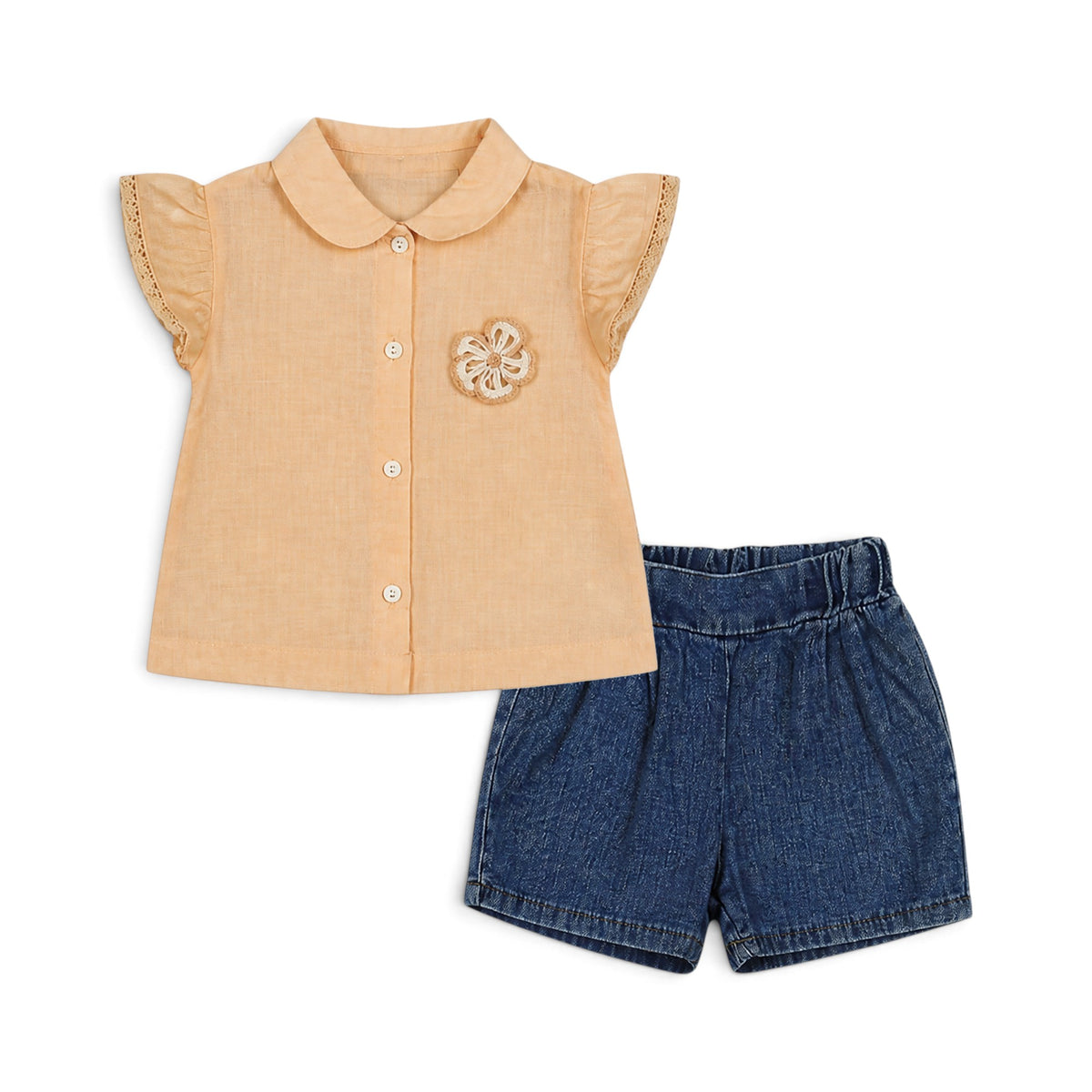 PEACH BLOUSE AND DENIM SHORTS BABY GIRL OUTFIT