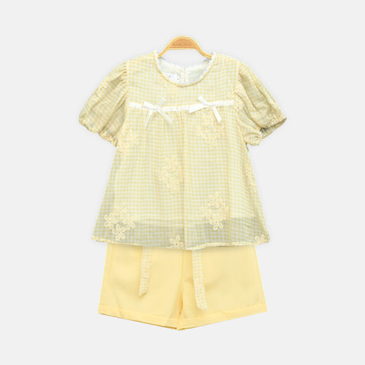 Yellow Daisy Denim Short Set
