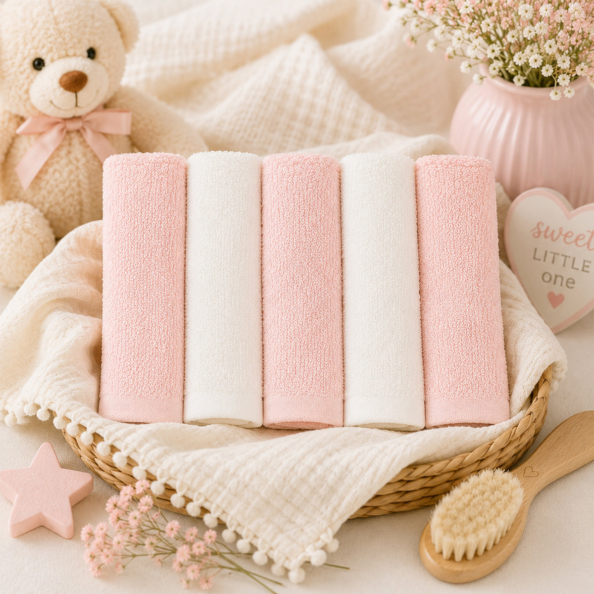 PINK & WHITE FACE TOWEL PK-5
