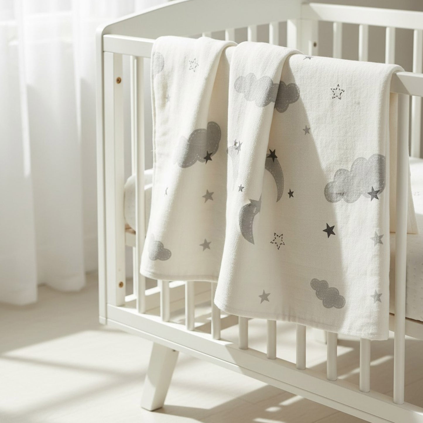 MUSLIN WRAPPING SHEET - GREY CLOUDS & STARS