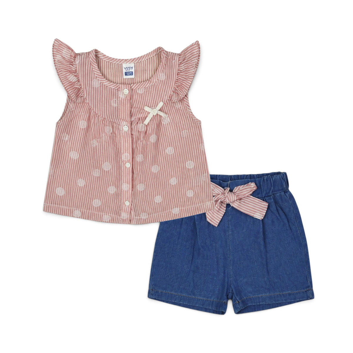 PINK STRIPED BLOUSE & DENIM SHORTS