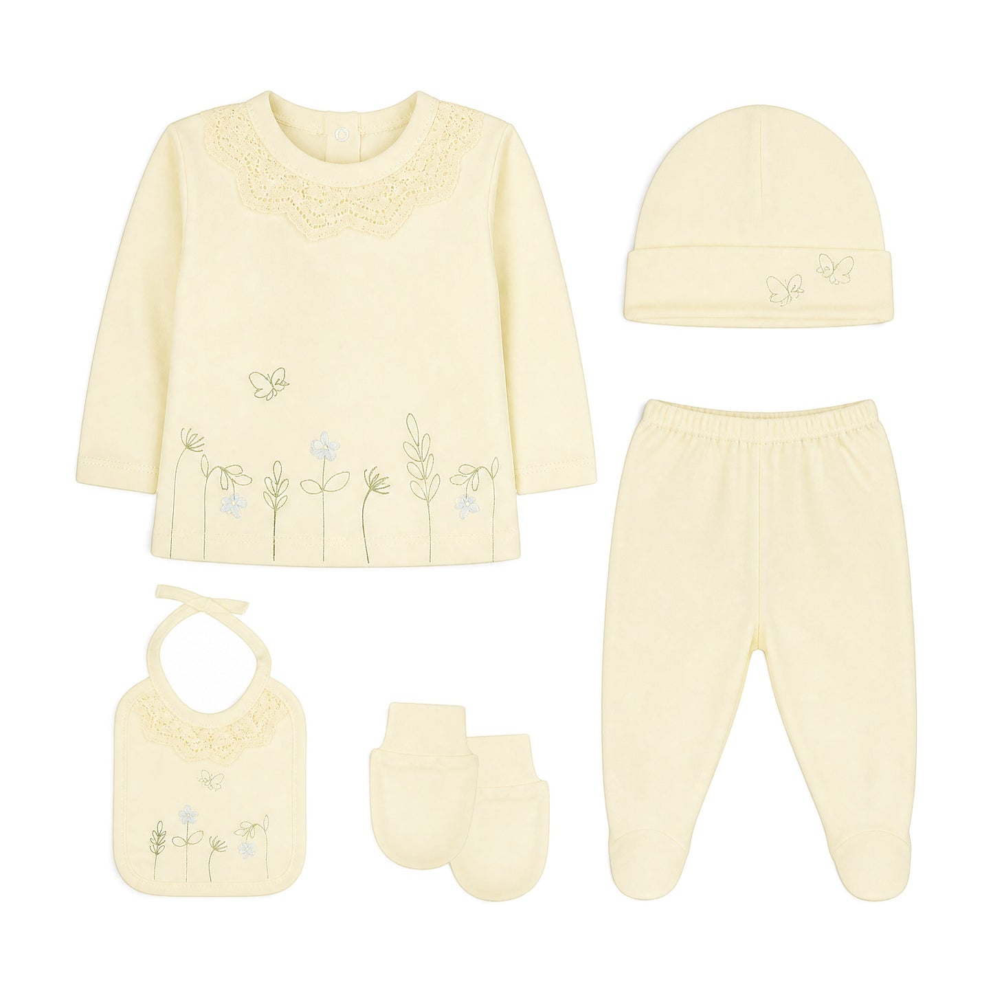 CREAM FLORAL & BUTTERFLY EMBROIDERYBABY GIRL GIFT SET