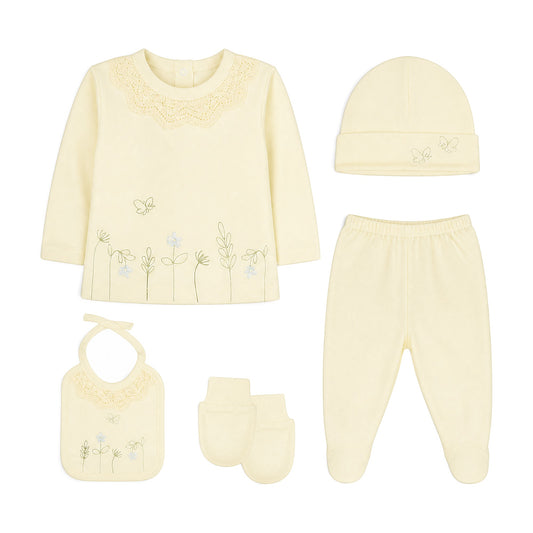 CREAM FLORAL & BUTTERFLY EMBROIDERYBABY GIRL GIFT SET