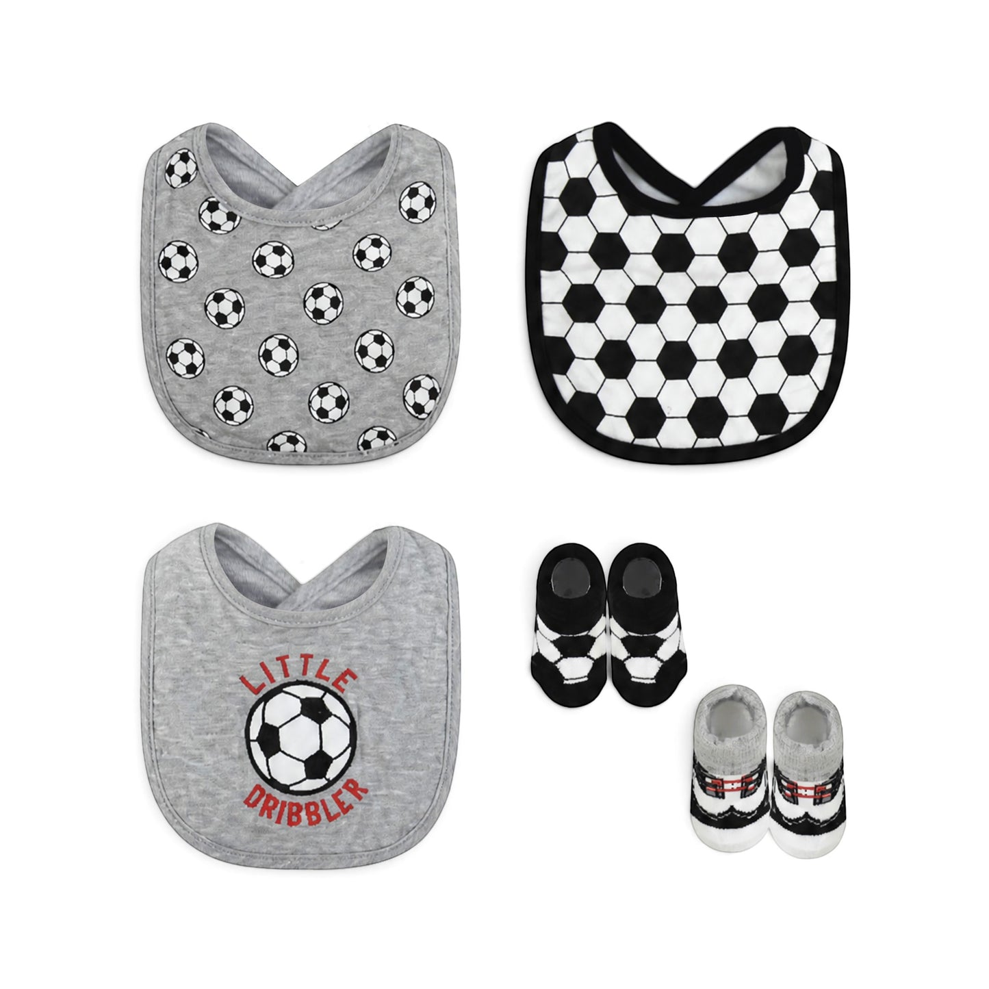 SOCCER-THEMED INFANT BIBS PK-3 & 2 BOOTIES