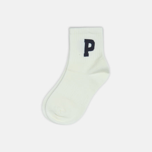 BOY SOCKS CLASSIC IVORY LETTER P