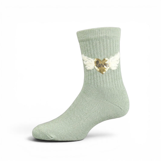 GREEN WINGED HEART GIRL SOCKS