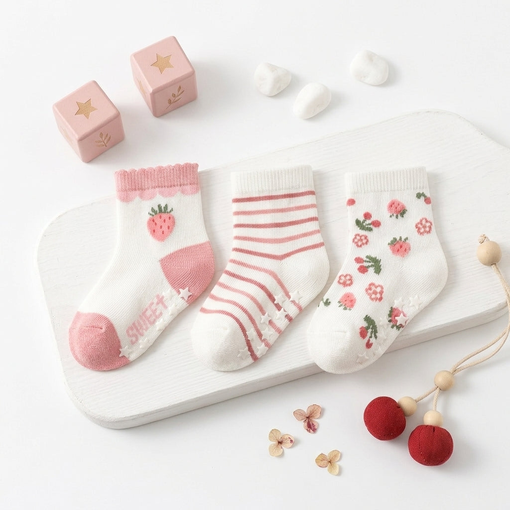 MILLIE & TILLIS BERRY & STRIPE GIRL SOCKS PK-3
