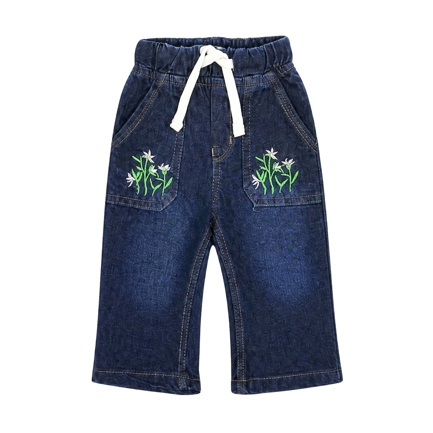 BABY GIRL DARK WASH FLORAL-EMBROIDERED DENIM JEANS