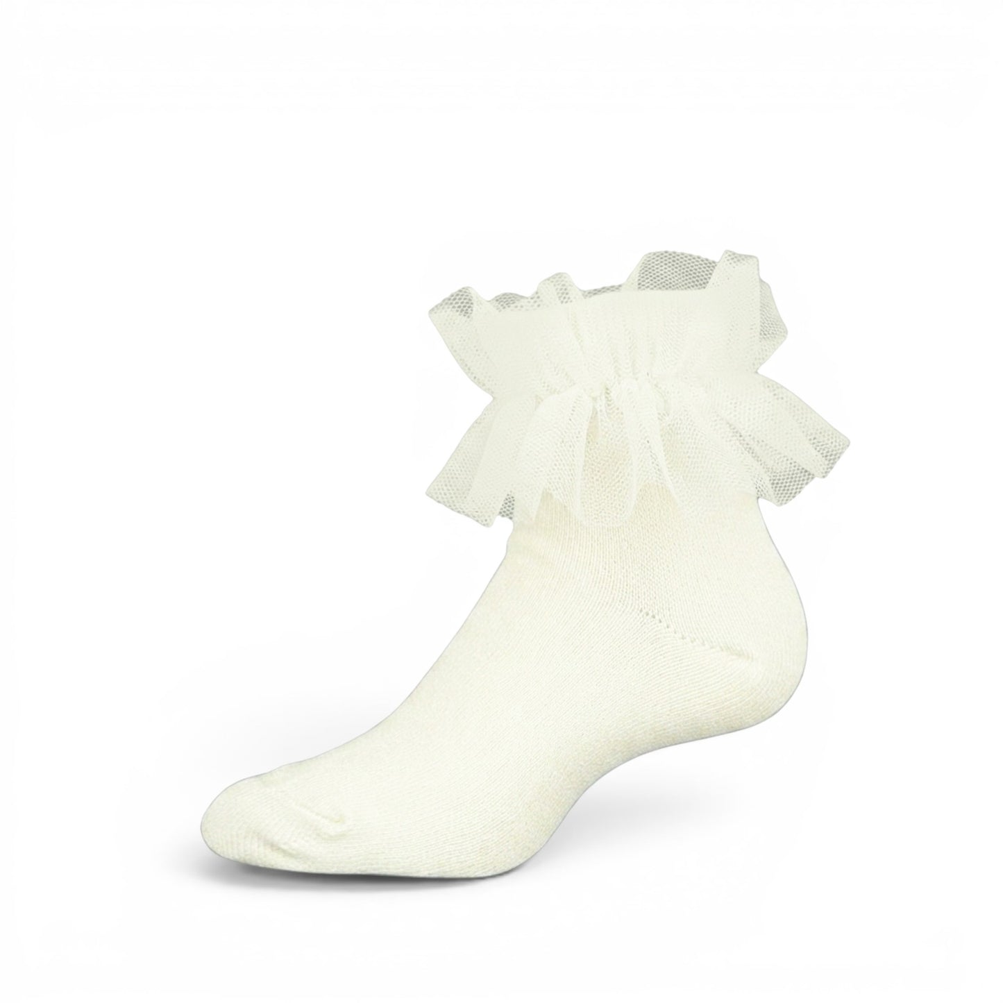 WHITE TULLE RUFFLE ANKLE GIRL SOCKS