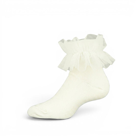 WHITE TULLE RUFFLE ANKLE GIRL SOCKS