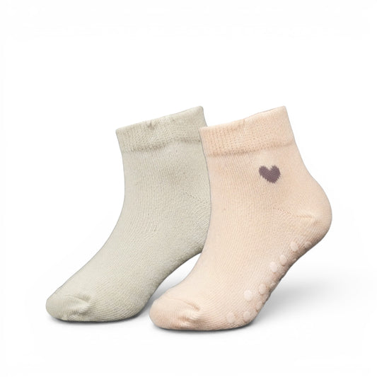 BEIGE AND PINK DUAL-TONE GIRL SOCKS PK-2