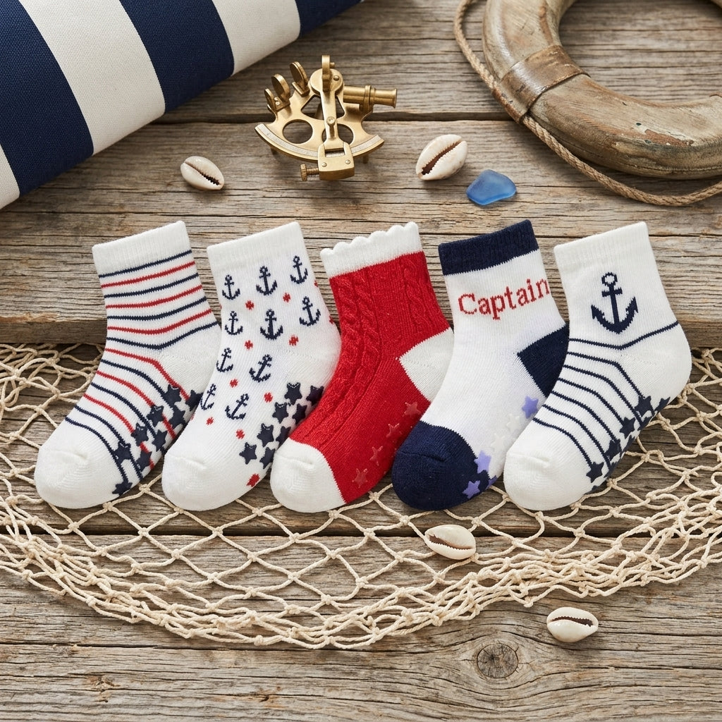 CAPTAIN ANCHOR GRIP BOY SOCKS PK-5