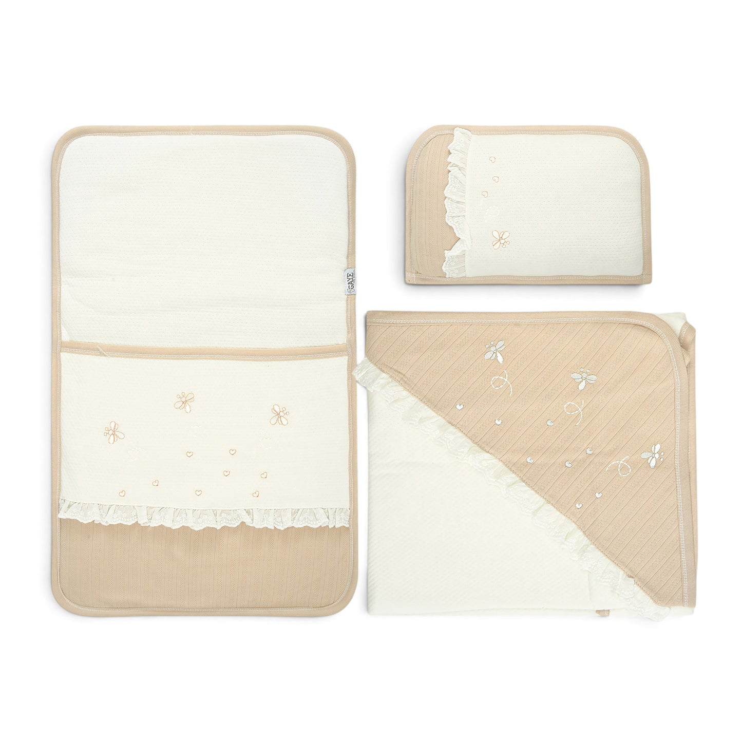 WHITE AND BEIGE EMBROIDERED LACE SLEEPING SET