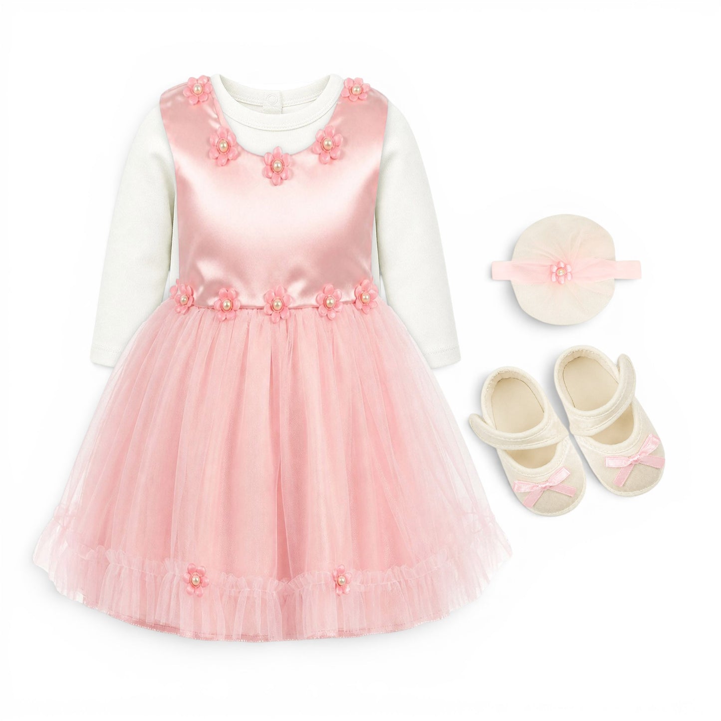 PINK FLORAL BABY GIRL FANCY FROCK GIFT SET