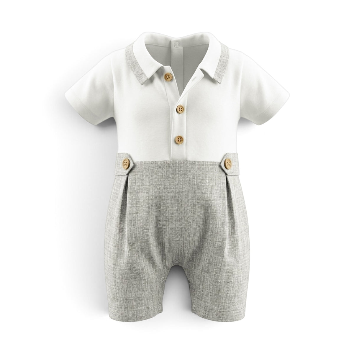 BABY BOY GREY TEXTURED ROMPER