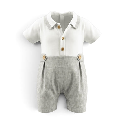 BABY BOY GREY TEXTURED ROMPER