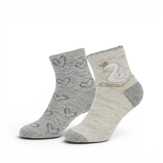 GREY MOTIF ANKLE GIRL SOCKS PK-2