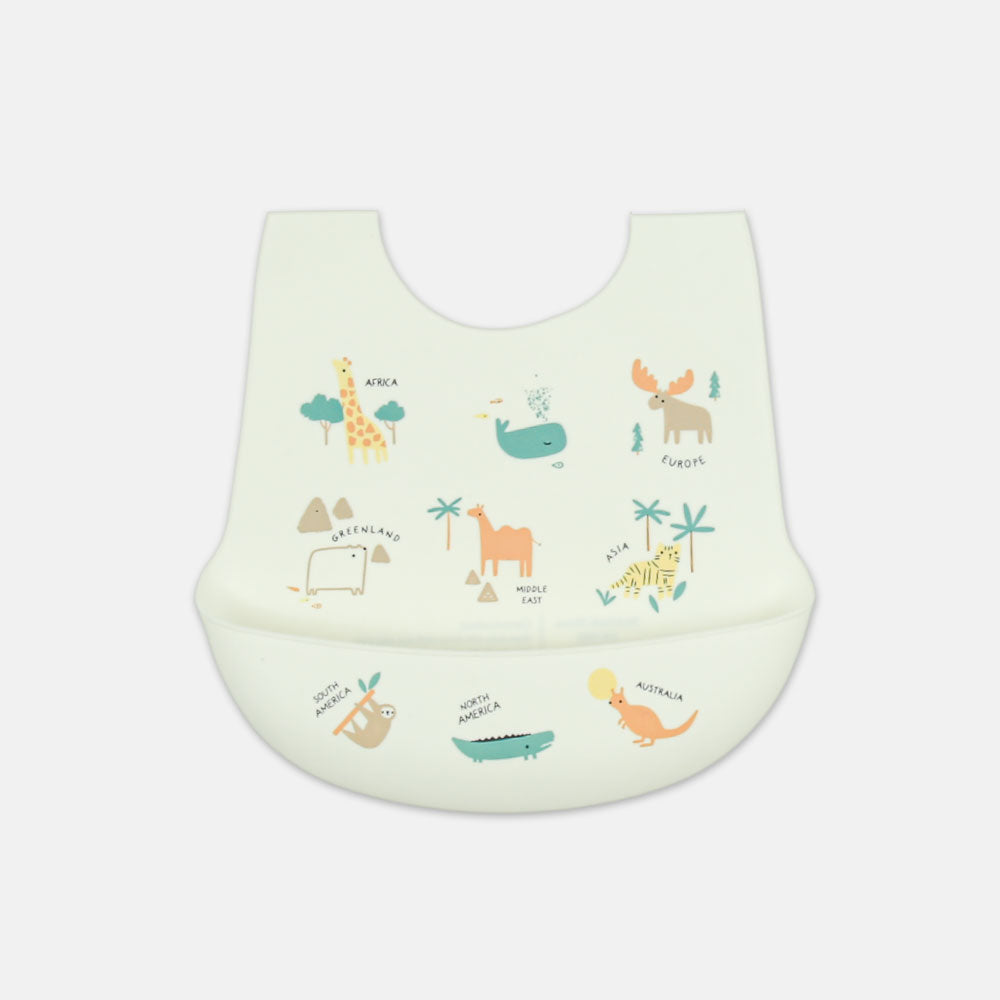 SILICONE BIB GLOBAL ANIMAL WHITE