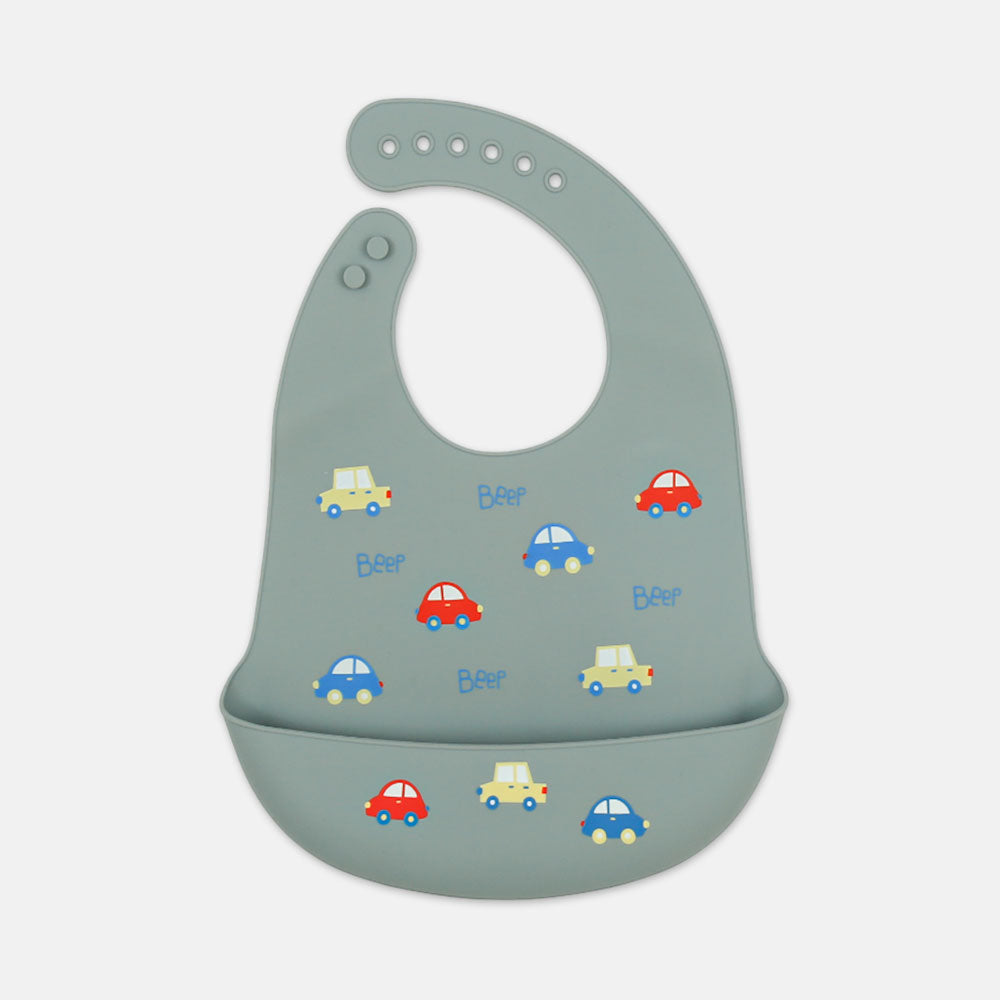SILICONE BIB GREY CARS